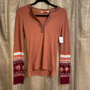 Free People Boho Long Sleeve Mikah Layering Sweater Autumn Combo Small NWT thumbnail 2