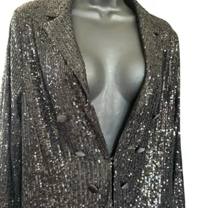 Nanette Lepore‎ Sequin Jacket Sz M Black Ostrich Feather Trim NYE Holiday Party thumbnail 3