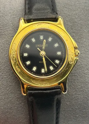 Vintage Gold-tone Embassy Black Dial Women’s Quartz Watch Working thumbnail 1