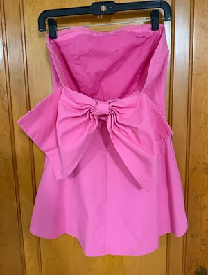 Pink Strapless Altar'd State homecoming mini dress bow back thumbnail 1