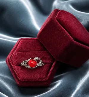 Stainless Steel Silver & Red Goth Style Embellished Ring Size 6 thumbnail 1