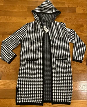 Golden Lillie Women's Long Hooded Cardigan Sweater Houndstooth Jacket M thumbnail 7
