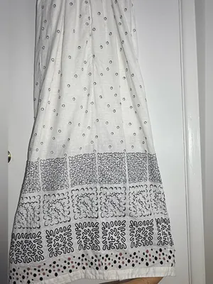 Anthropologie Strapless Deco White Patterned Maxi Summer Dress Linen Cotton thumbnail 5