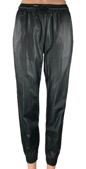 Zara Women Black Faux Vegan Leather High Rise Drawstring Jogger Trouser Pants XS thumbnail 1