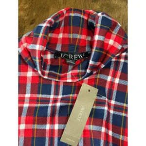 NWT‎ Womens J. Crew tissue turtleneck red navy white plaid 100% cotton size M thumbnail 9