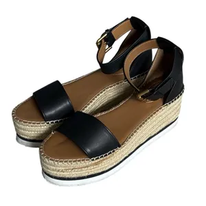 See by Chloe Glyn Platform Sandals Women's Size 39 Black Leather‎ Espadrille thumbnail 2