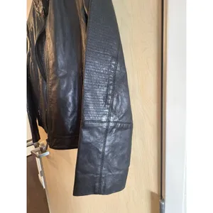 Bernardo Black Genuine Leather Full Zip Chunky Gold Buttons Moto Biker Jacket L thumbnail 5