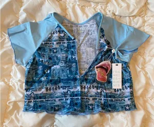 Frankie's Bikinis Blue Tiare Shine Crop Top Size L thumbnail 1