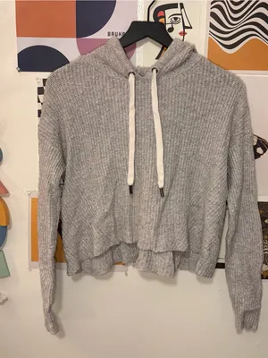 American Eagle Gray Knit Hooded Sweater Size Medium thumbnail 1