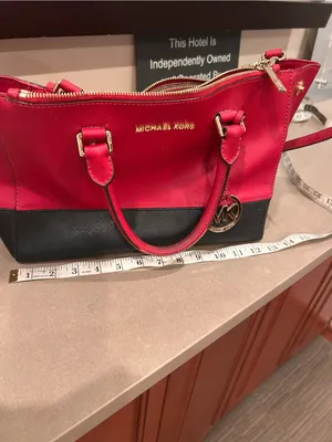 Michael Michael Kors Red and Black Two-Tone Saffiano Satchel with Gold Hardware thumbnail 4