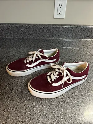 Vans Low-Top Canvas Sneakers in Burgundy and White thumbnail 2