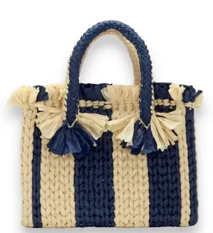 Blue Satchel Emei Straw Paper Satchel in Charcoal Blue Vince Camuto thumbnail 1