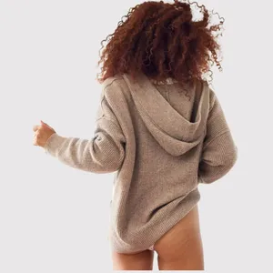 Aerie Womens Sweater Brown CozyUp Waffle Hoodie V Neck Pullover Stretch Large thumbnail 3