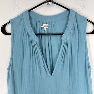 Sundry for Evereve Size 0 Light Blue Brushed Cotton Tiered V Neck Mini Dress thumbnail 4