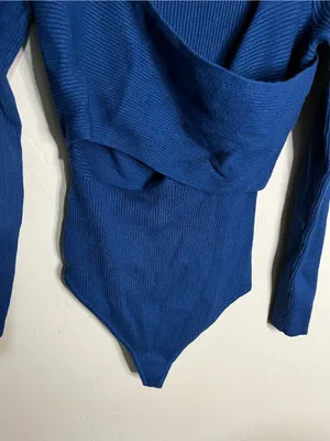 Abercrombie & Fitch‎ Luxeloft Blue Sweater Ribbed Wrap Thong Bodysuit thumbnail 4