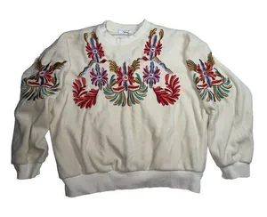 Vintage Cream Grandma Crewneck‎ Embroidered Velvet Sweater By Twins thumbnail 1