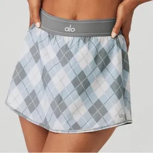 Alo Yoga Argyle Match Point Tennis Skirt Gravel/Titanium XXS thumbnail 1