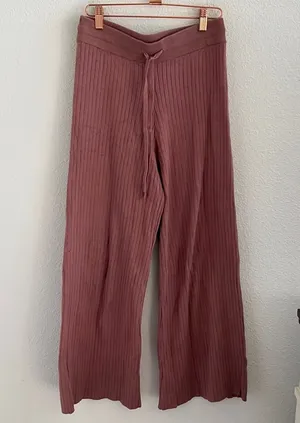 Victoria's Secret Pink Ribbed Crop Wide Leg Lounge Cozy Pants Pink Mauve XS thumbnail 1