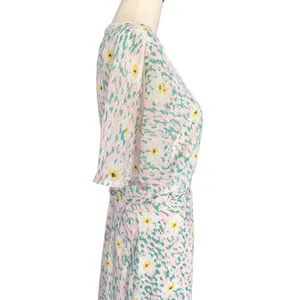 Luxology Women Pink Mint Floral‎ Faux Wrap Maxi Dress Short Flutter Sleeve NWT thumbnail 6