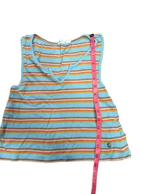 Roxy 70s Style Blue Orange Striped Vneck Crop Tank Ribbed Small thumbnail 6