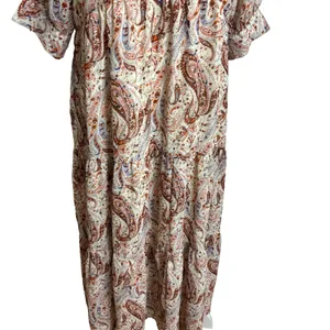 Polagram Maxi Dress Cream Paisley Tiered Boho‎ Peasant Cottage Modest Church M thumbnail 4