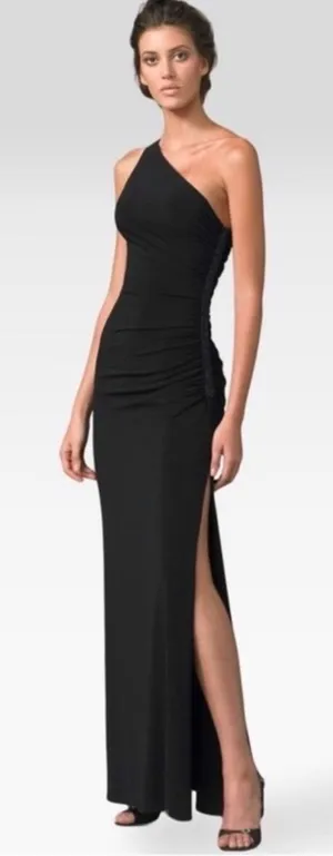 Laundry by Shelli Segal Formal Gown Navy One Shoulder Crystal Bead Ball Wedding thumbnail 1