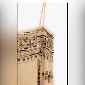 Zara NWT tan embellished beaded mesh midi maxi dress thumbnail 6