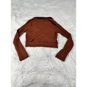 Altar'd State Brown Cropped Collared Long Sleeve Top Sweater thumbnail 2