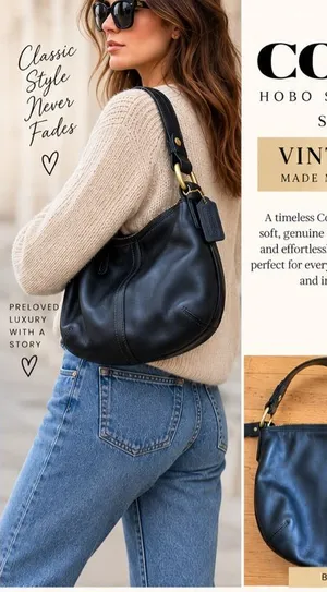 Vintage 1998 Coach Black Leather Hobo Shoulder Bag–Style 9214–Gold-Tone Hardware thumbnail 1