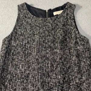 Ann Taylor Loft Tweed Dress Womens Sz 2 Black White Wool Faux Leather Trim EUC‎ thumbnail 3