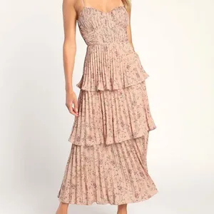Lulus Pink Floral Tiered Midi Dress thumbnail 6