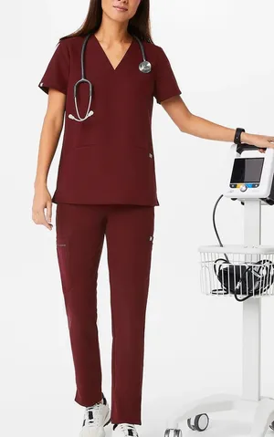 Figs FULL SET Burgundy Casma Scrub Top Kade Straight-Leg Scrub Pant FionLite thumbnail 1