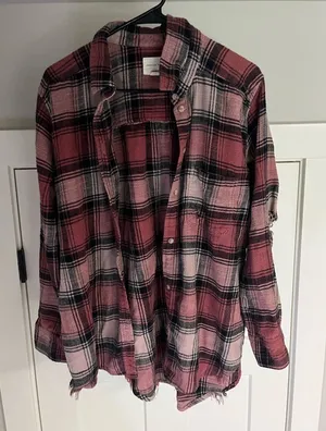 American Eagle Outfitters Pink and Black Plaid Shirt thumbnail 1