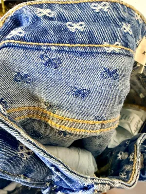 Risen Jeans 5/27 Wide Leg Blue Denim White Bow Embroidery NWT thumbnail 12