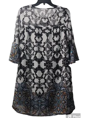Speechless Dress Shift Bell Sleeve Party Cocktail Black White‎ Pattern S thumbnail 1