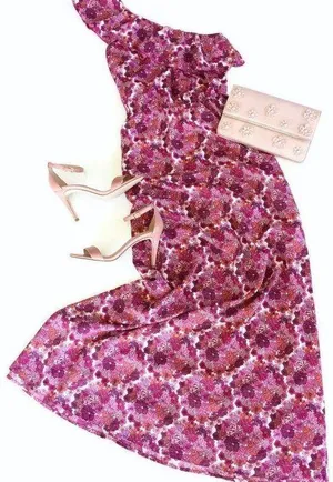 Target Floral Pink Orange One Shoulder Ruffle Maxi Dress thumbnail 5
