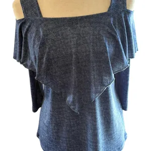 Blue off the shoulder top with ruffle detail. Size: S thumbnail 2