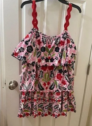 Anthropologie x Maeve Tiered Printed Mini Dress large EMBROIDERED SQUIGGLE thumbnail 1