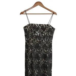 Vintage Y2K 90s Prom Black Maxi Dress Floral Beaded Lace Formal Column Gown thumbnail 2