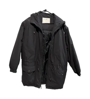 Towne from London Fog Black Hooded Parka Jacket Large Regular Full Zip Coat thumbnail 1