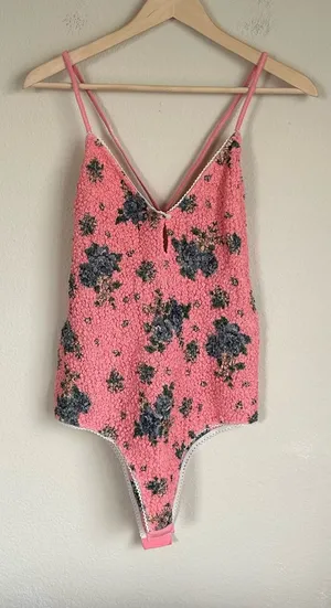 Free People Pink Seaside Rose Smocked Bodysuit thumbnail 1