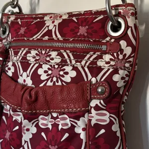 Fossil‎ Red Floral Canvas Leather Trim Crossbody Bag Small Messenger Purse thumbnail 5