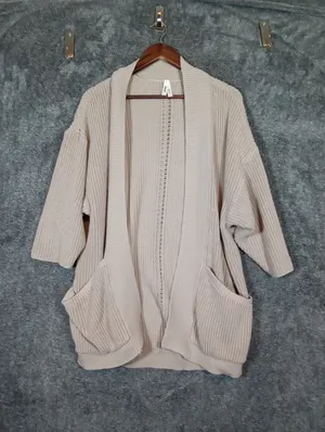 Pact Organic Cotton Chunky Open Front Cardigan Neutral Minimalist Cozy Womens Xs thumbnail 3