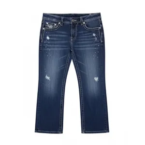 Miss Me Modelo Boyfriend Distress Mid Rise Dark Wash 6 Cropped Denim Jean Capri thumbnail 2