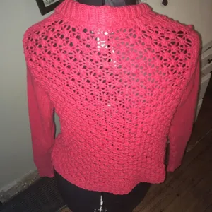 Chicos 0 chunky loose weave bright red bolero thumbnail 3
