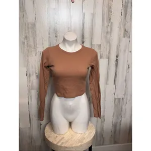 Bozzolo Brown Long Sleeve Ribbed Crop Top Women’s Size M thumbnail 2