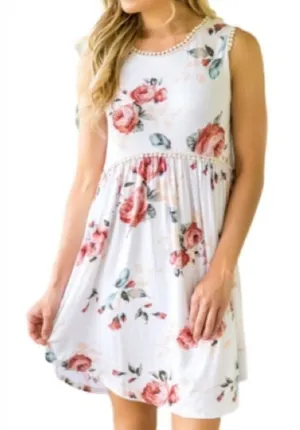 White Lace Trim Floral Dress thumbnail 1