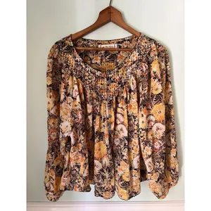 Free People We The Free Small COOL MEADOW Printed Floral Top Orange Earthy Boho thumbnail 3
