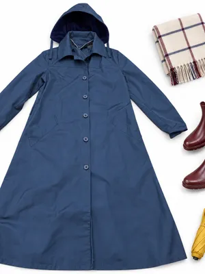 London Fog Womens 10 Reg Navy Blue Hooded Long Raincoat Button Front Trench Coat thumbnail 1