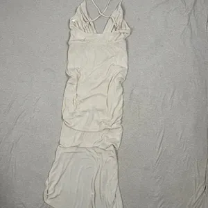 Mable Ruched‎ Wrap Maxi Dress Beige Spaghetti Strap Halter Neck Size S thumbnail 4